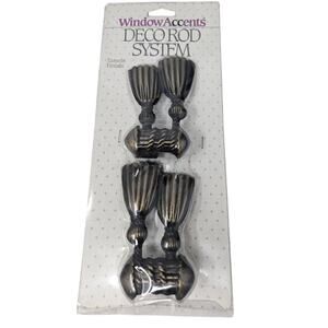 Vintage 90s Window Accents Deco Rod System 2 Brass Tassels Finials Classic